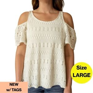 3/for $15 🍒 CHARLOTTE RUSSE White Cut-Out Blouse (Size Large) NEW w 🏷️